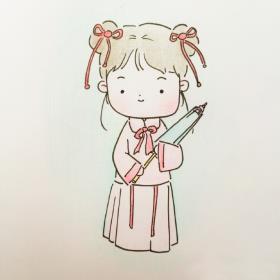 中国风汉服小姑娘持伞插画