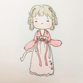 中国风汉服小姑娘舞蹈插画
