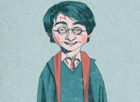 冷色调哈利波特人物插画