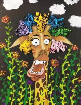 搞怪的长颈鹿·儿童创意水粉画