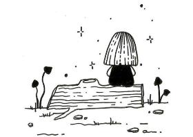 几幅黑白微观线描简笔画小风景