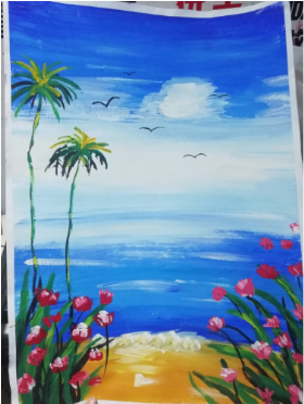 分享一幅儿童水粉画：《夏威夷风景》