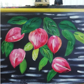 分享一幅儿童水粉画：《诱人的桃子》