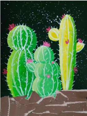 创意儿童水粉画：《星空下的仙人掌》