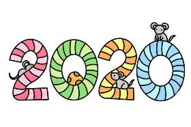 2020年最新生肖鼠数字创意简笔画：幸福2020年