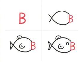 用英文字母B画鱼的简笔画，可爱简单
