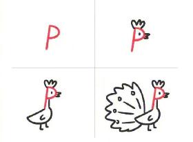 英文字母P画美丽的孔雀的简笔画