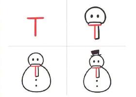 用英文字母T画雪人简笔画的步骤