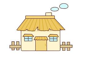 炊烟袅袅的农家小屋简笔画图片