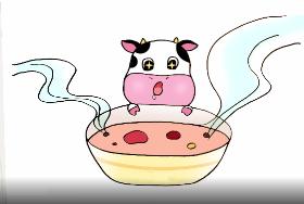 小牛喝腊八粥简笔画