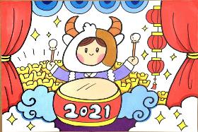 2021年牛年卡通简笔画