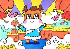 2021年牛年元宵节简笔画
