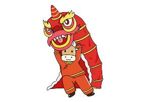 2021年牛年牛舞狮子简笔画